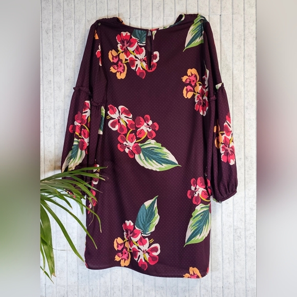 LOFT Dress Small Burgundy Floral Long Sleeve Shift Sheath Lined Fall - Picture 2 of 2